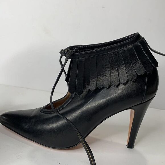 Todd Oldham Lerre black leather fringe ankle tie booties - Picture 4 of 8